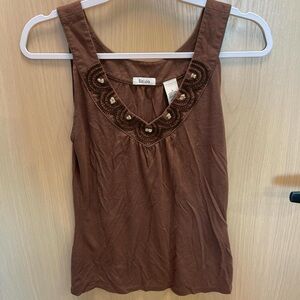 liz & co. Brown Embellished Fitted Tank Top